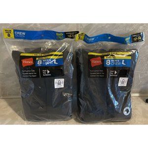 NEW Hanes 16 Pairs 2 8 Packs Men's Big & Tall Crew Socks Shoe Size 12-14 Black